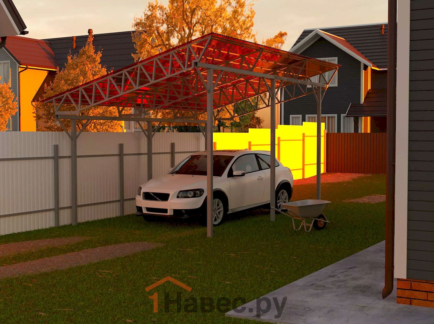 Односкатный навес из поликарбоната